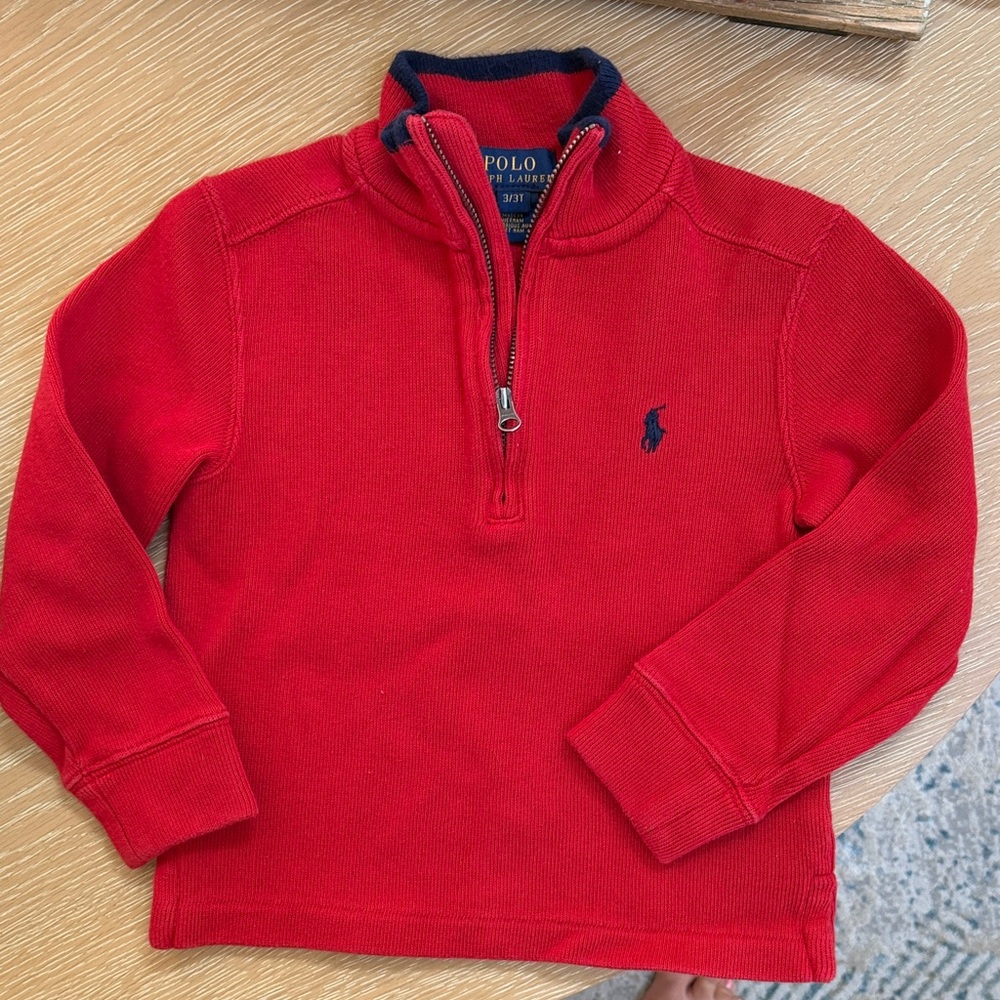Polo by Ralph Lauren Red Kids Half-Zip Sweatshirt with Navy Pony
